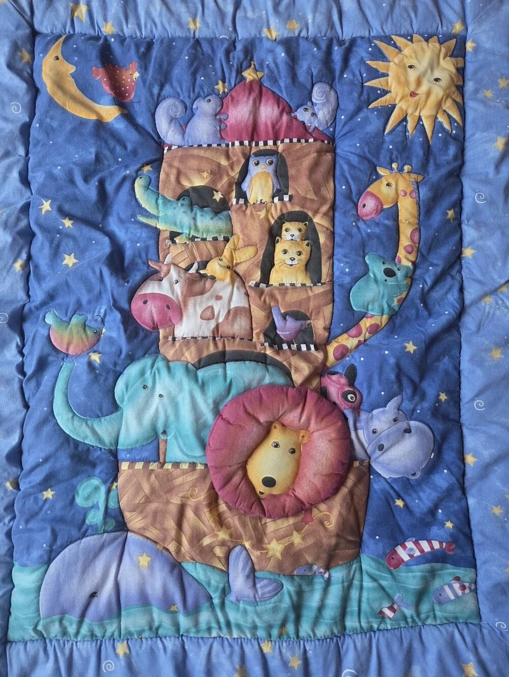 Vintage 90s Viv Eisner Hess Noah’s Ark Celestial Nursery Crib Comforter Blanket